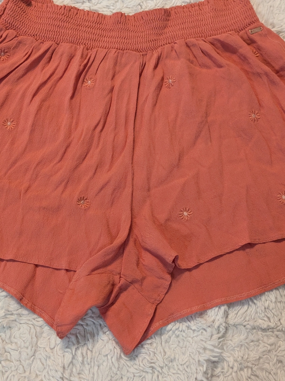 PINK Victoria's Secret Coral Smocked-Waist Embroidered Shorts